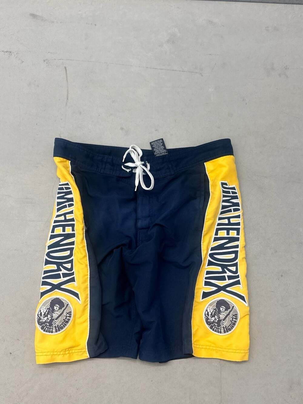 Jimi Hendrix Vintage Style Graphic Print Board Shorts Navy and Yellow Size 36